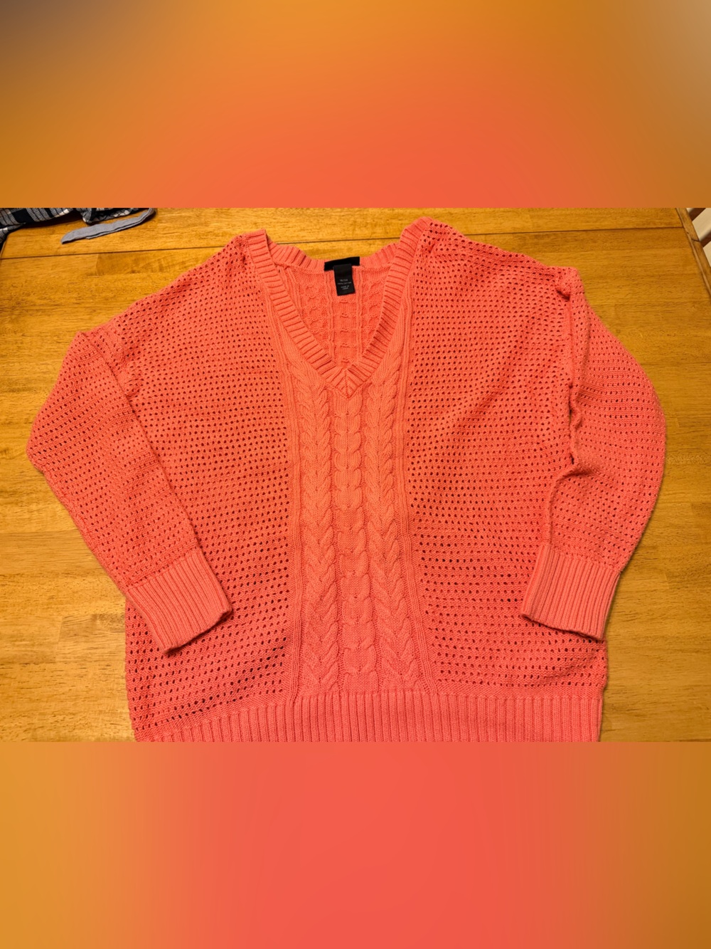 Lane Bryant Coral Open-Knit V-Neck Sweater